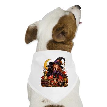 Niedliche Hexe mit schwarzer Katze - Hunde-Bandana - Weiß - Vorne