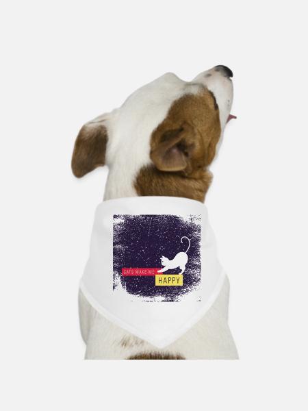 Cats make me happy with dirty border - Hunde-Bandana - Weiß - Vorne