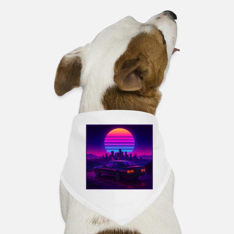 Neon Outrun Sunset Car – Synthwave rétro Bandana pour chien