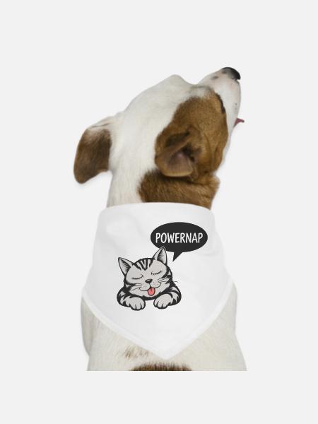Powernap Cat - Sleeping Motif - Dog Bandana - white - Front