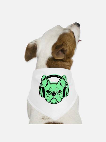 Frenchie DJ Kopfhörer Musik - Hunde-Bandana - Weiß - Vorne