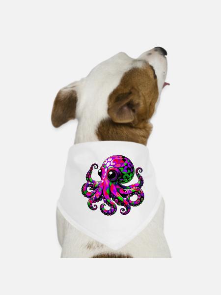 Octopus - Dog Bandana - white - Front