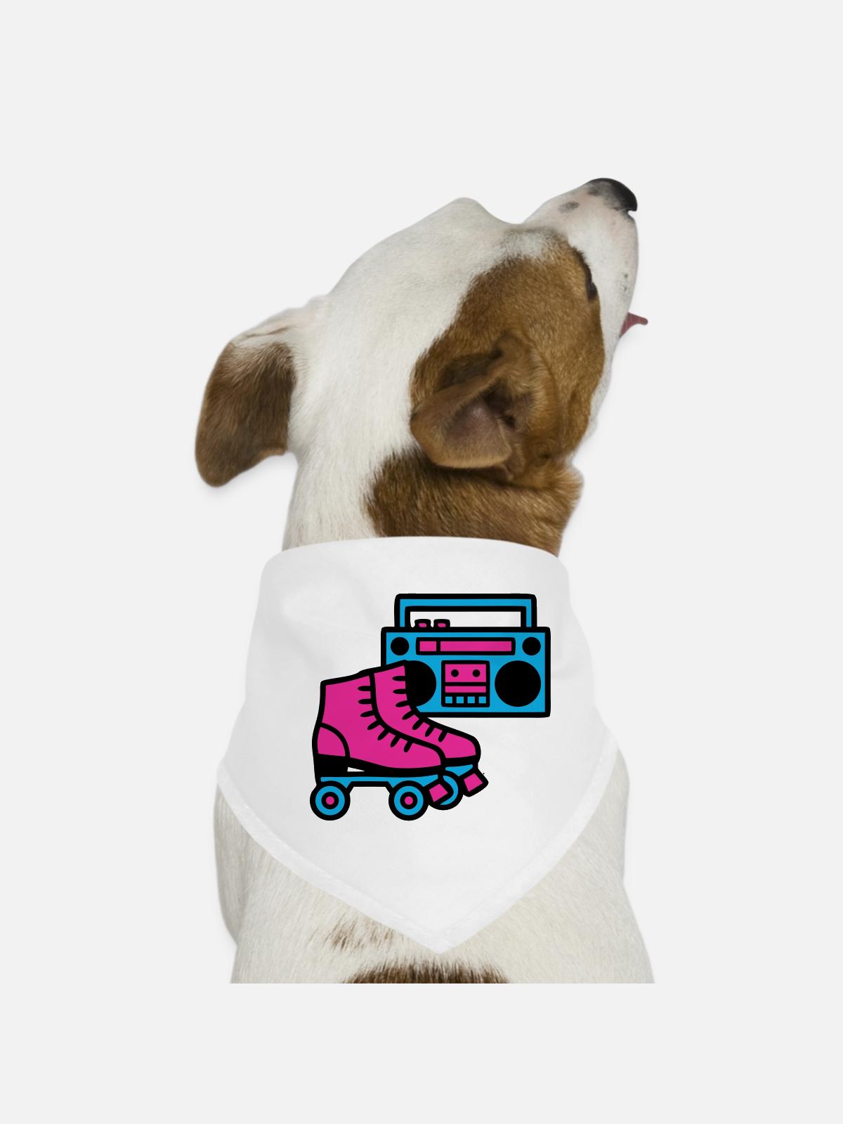 Roller Skates Boombox 80s Retro - Dog Bandana - white - Front