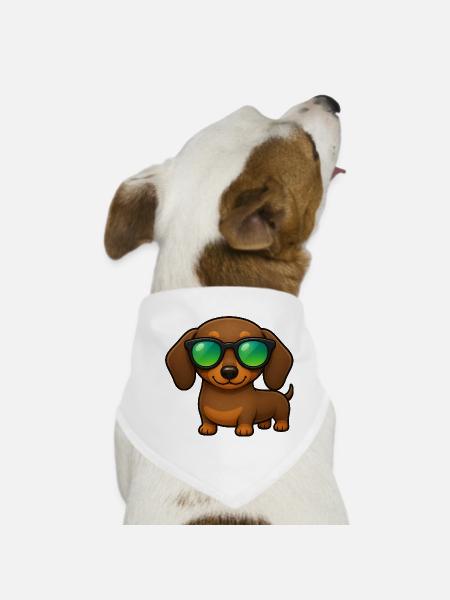 Dessin animé d’été du teckel avec des lunettes de soleil - Bandana pour chien - blanc - Devant