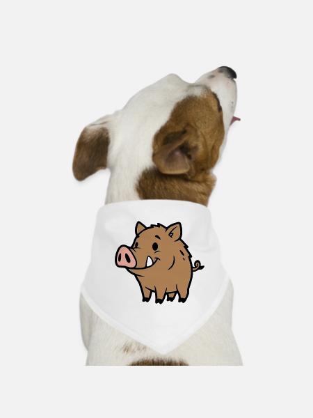 Süßes Wildschwein Comic Glücksbringer - Hunde-Bandana - Weiß - Vorne