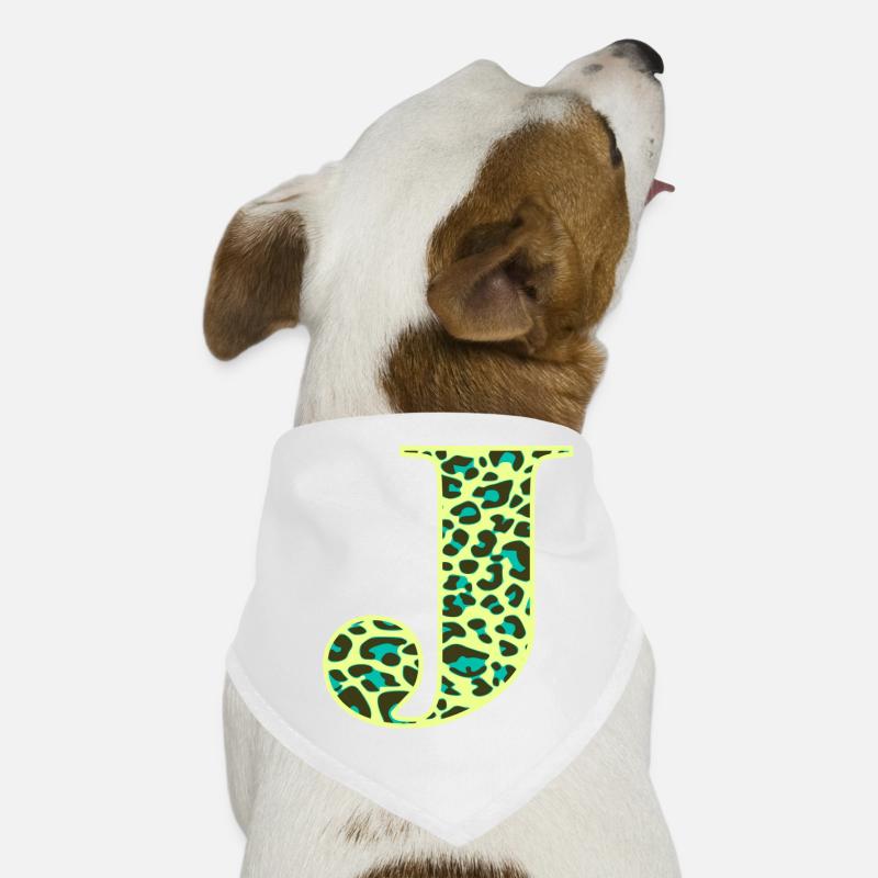 Lettre J initiale lettre initiales Léopard Léo - Bandana pour chien - blanc