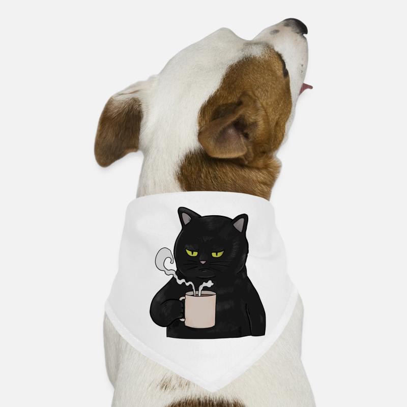 Mürrische schwarze Katze mit Kaffee Morgenmuffel - Hunde-Bandana - Weiß