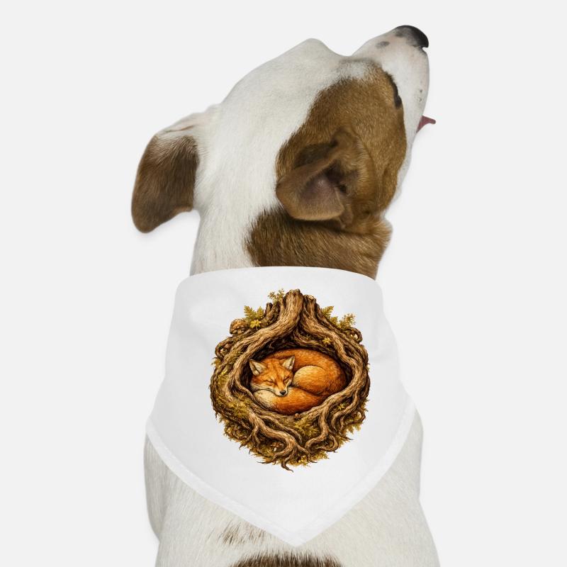 Renard endormi dans la structure racinaire – motif forestier Bandana pour chien
