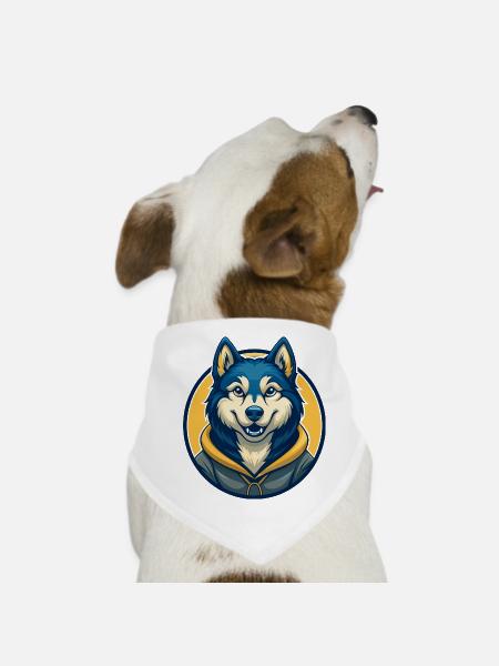 Husky Dog Kawaii Maskottchen Cartoon Clipart Logo Abzeichen - Hunde-Bandana - Weiß - Vorne