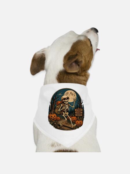 Fan rétro rétro d’extérieur vintage de citrouille squelette d’Halloween - Bandana pour chien - blanc - Devant