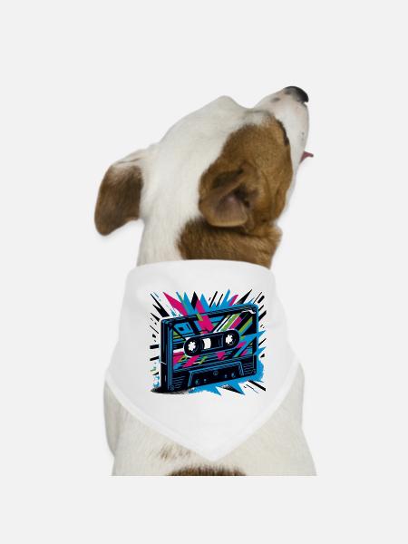 Musik Kassette im Retro-Stil 80er und 90er Stil - Hunde-Bandana - Weiß - Vorne
