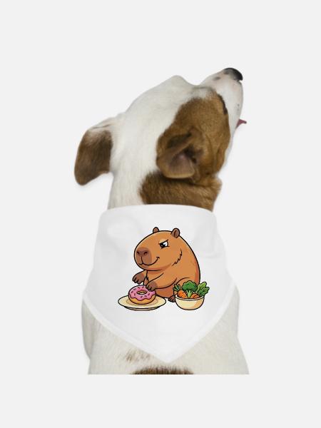 Capybara with donut and vegetables funny animal motif - Dog Bandana - white - Front
