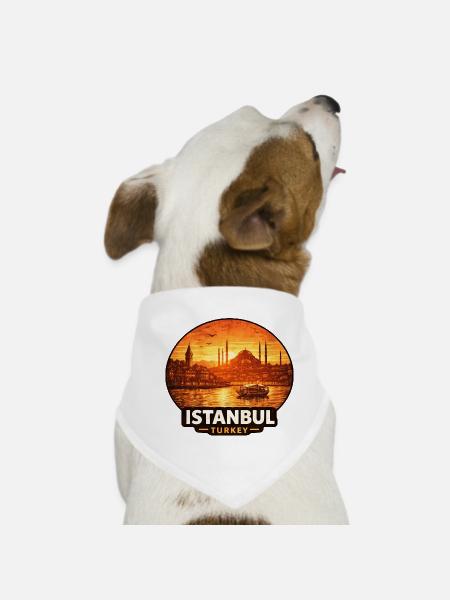 Istanbul Skyline Sunset - Dog Bandana - white - Front