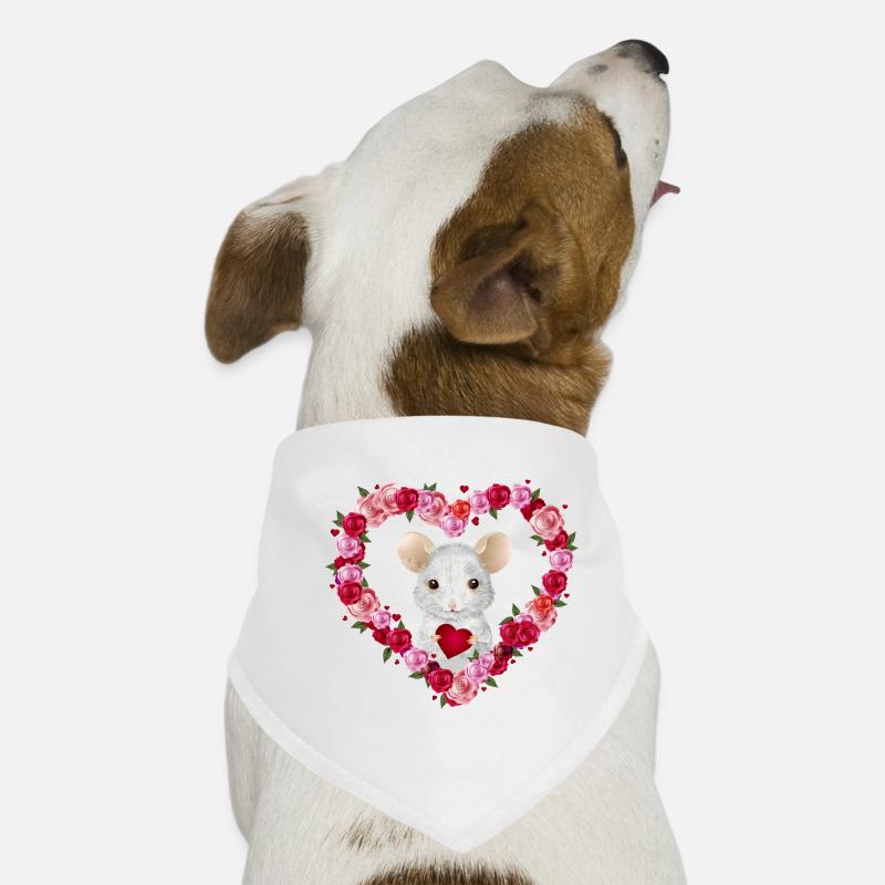 Souris blanche avec coeur de roses pour la Saint-Valentin Bandana pour chien