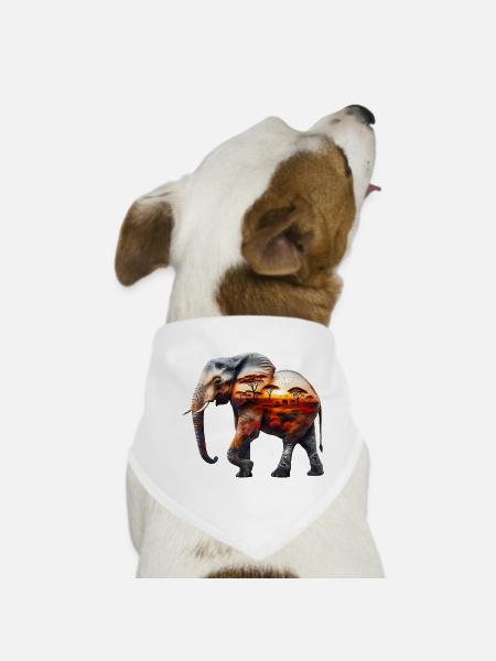 Elefant - Hunde-Bandana - Weiß - Vorne