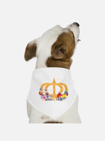 Crown of wheat with flowers – symbol of nature and harvest - Dog Bandana - white - Front