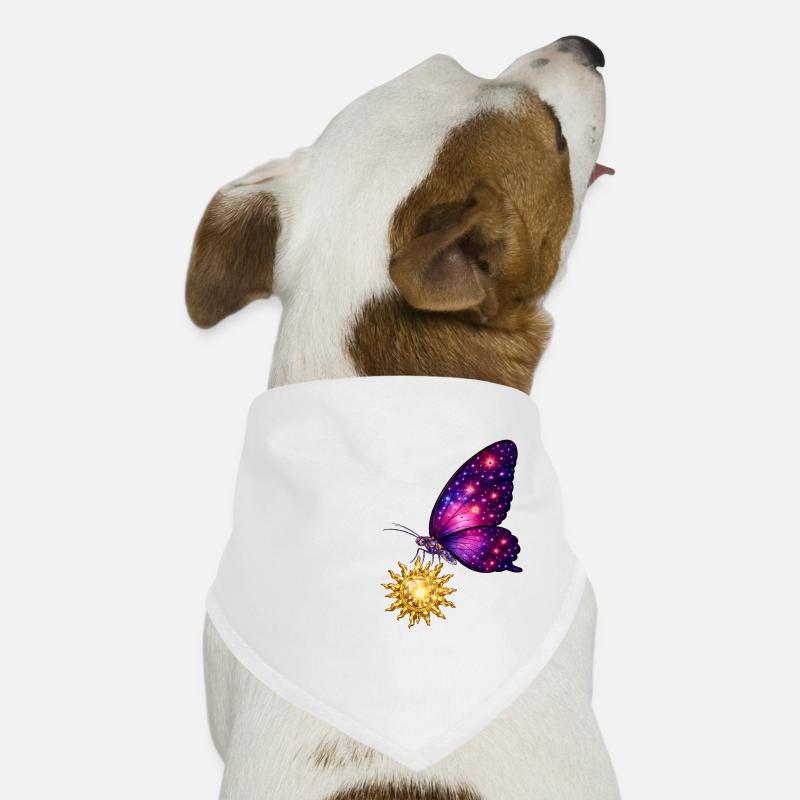 Soleil doré et papillon de l’espace. Bandana pour chien