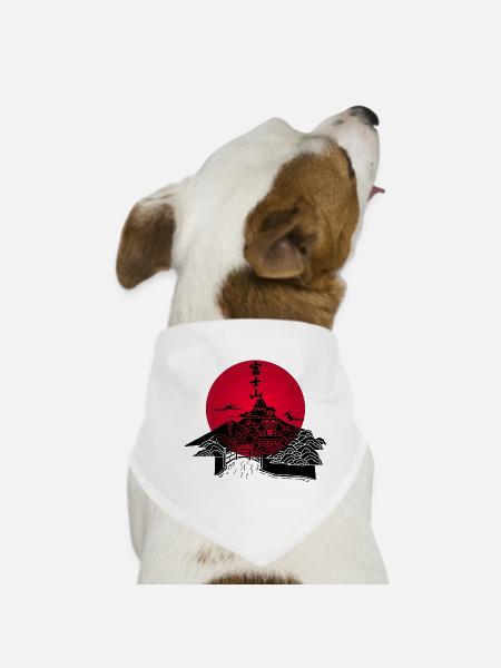 Black Japanese landscape and red sun - Dog Bandana - white - Front