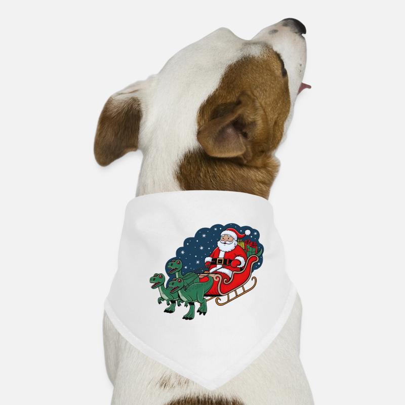 Santa Claus riding a sleigh pulled by dinosaurs - Dog Bandana - white