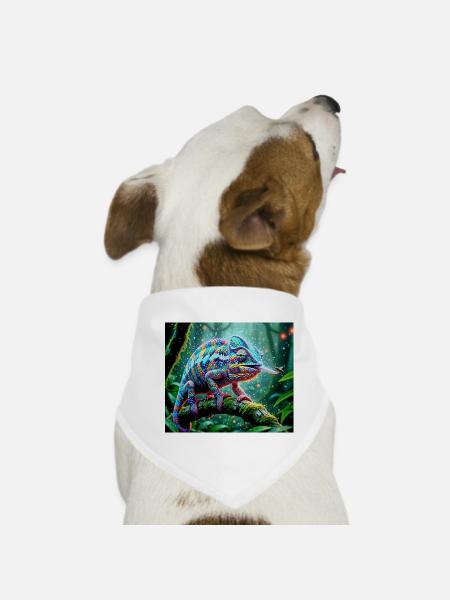 Neon Chamäleon Dschungelzauber - Hunde-Bandana - Weiß