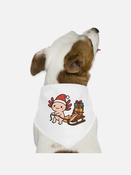 Weihnachts Axolotl – Mit Schlitten & Geschenken - Hunde-Bandana - Weiß - Vorne