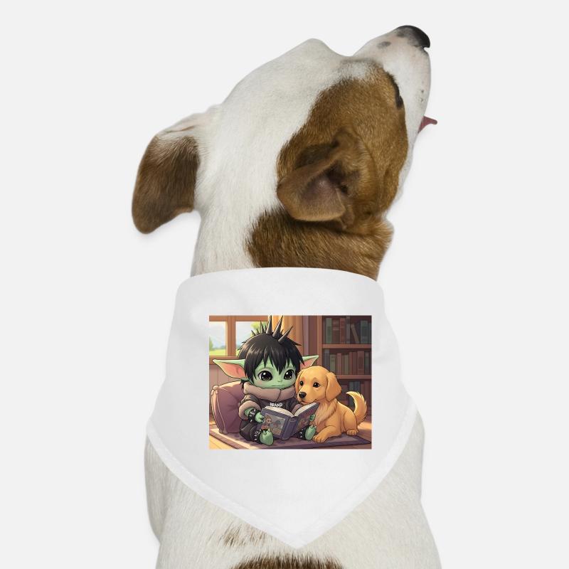 Kleiner Goblin mit Hund und Comic-Book Hunde-Bandana