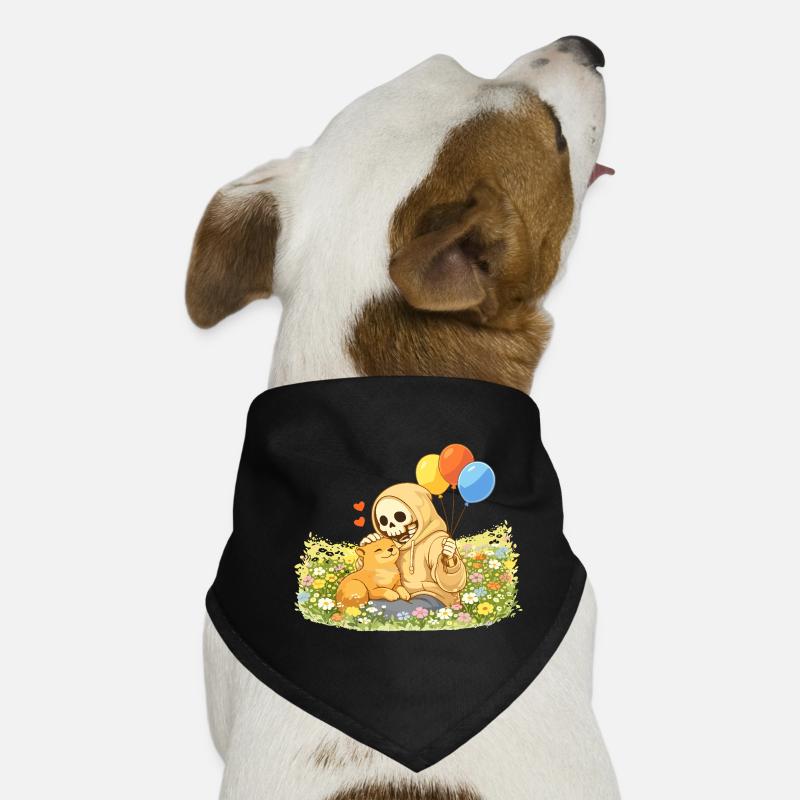Cozy skeleton with cat on flower meadow Dog Bandana