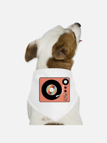 Tourne-disque vinyle vintage pour platine rétro - Bandana pour chien - blanc - Devant