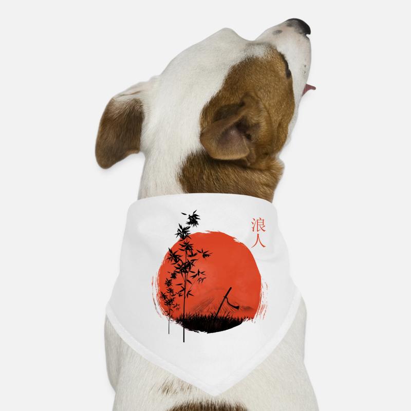 Soleil rouge et bambou avec épée Katana Bandana pour chien