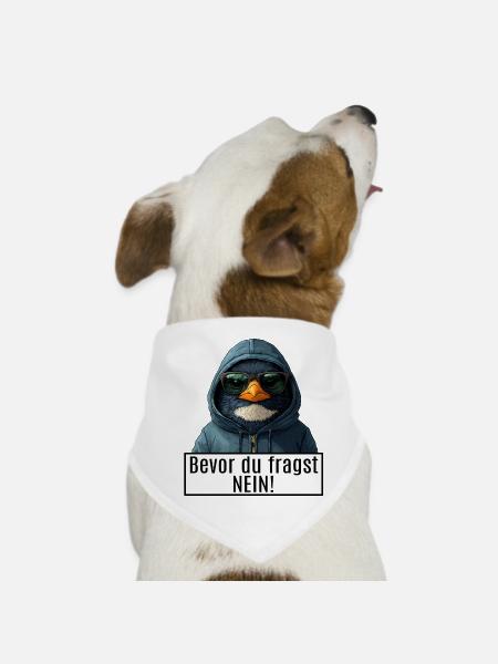 lustiger Spruch mit Pinguin Becor du Fragst Nein - Hunde-Bandana - Weiß