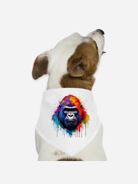 Regenbogen-Gorilla Kunst-Splash - Hunde-Bandana - Weiß - Vorne