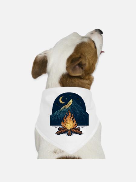 Mountain fire under the moon and stars - Dog Bandana - white - Front
