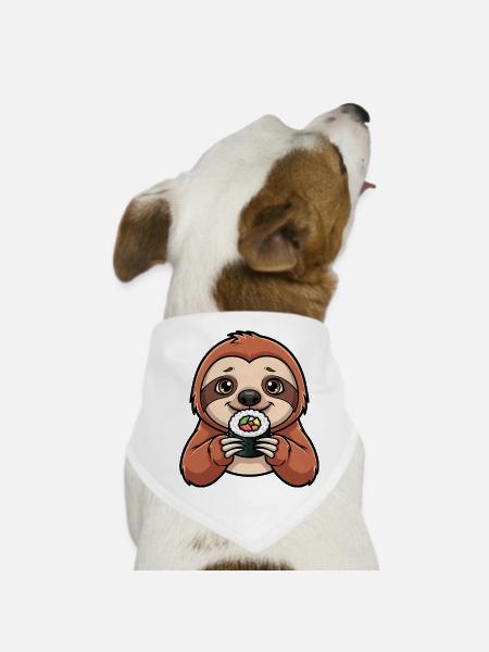 Faultier Sushi Rohfisch Japanische Küche - Hunde-Bandana - Weiß - Vorne