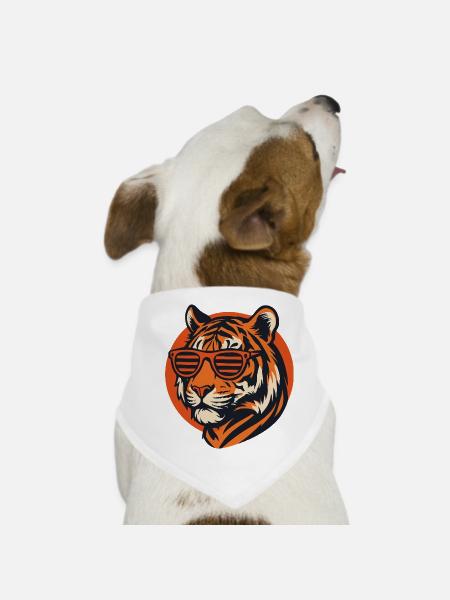 Tigre avec des lunettes de soleil rétro - Bandana pour chien - blanc - Devant