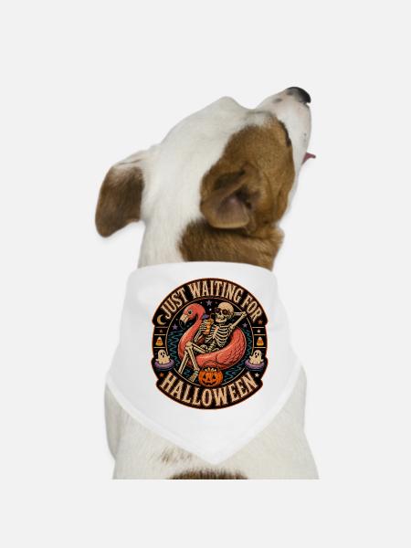 Just Waiting For Halloween Skeleton Flamingo - Dog Bandana - white - Front