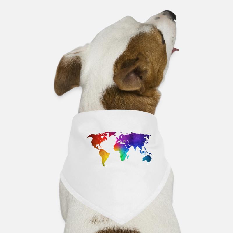 World Map/Globe design with funky rainbow colour - Dog Bandana - white