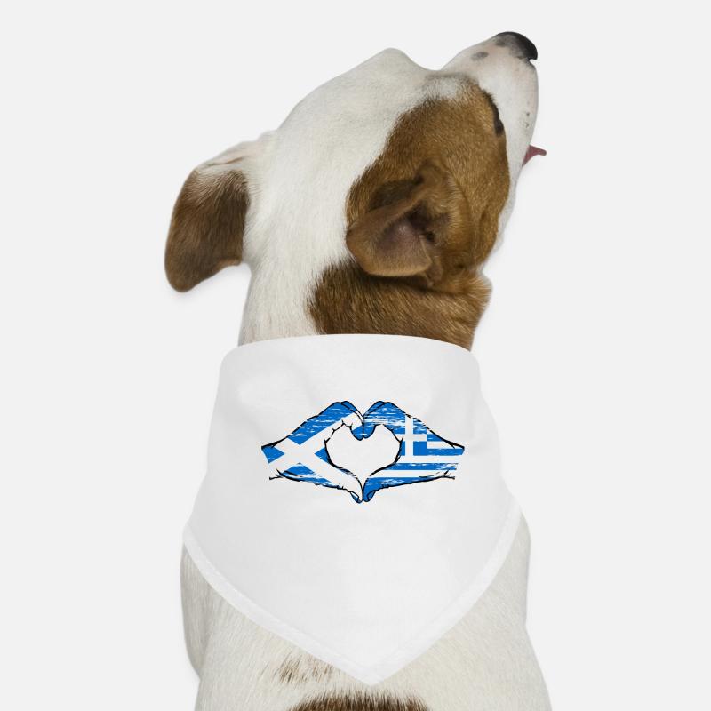 Mains de drapeau de l’Écosse Grèce en forme de coeur utilisé - Bandana pour chien - blanc