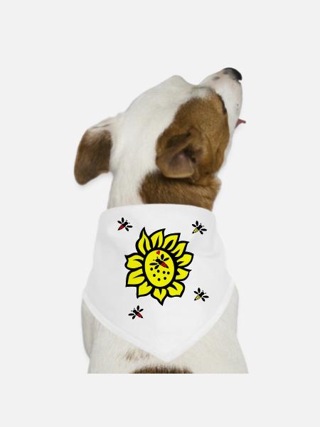 Sunflower, bees - Dog Bandana - white - Front