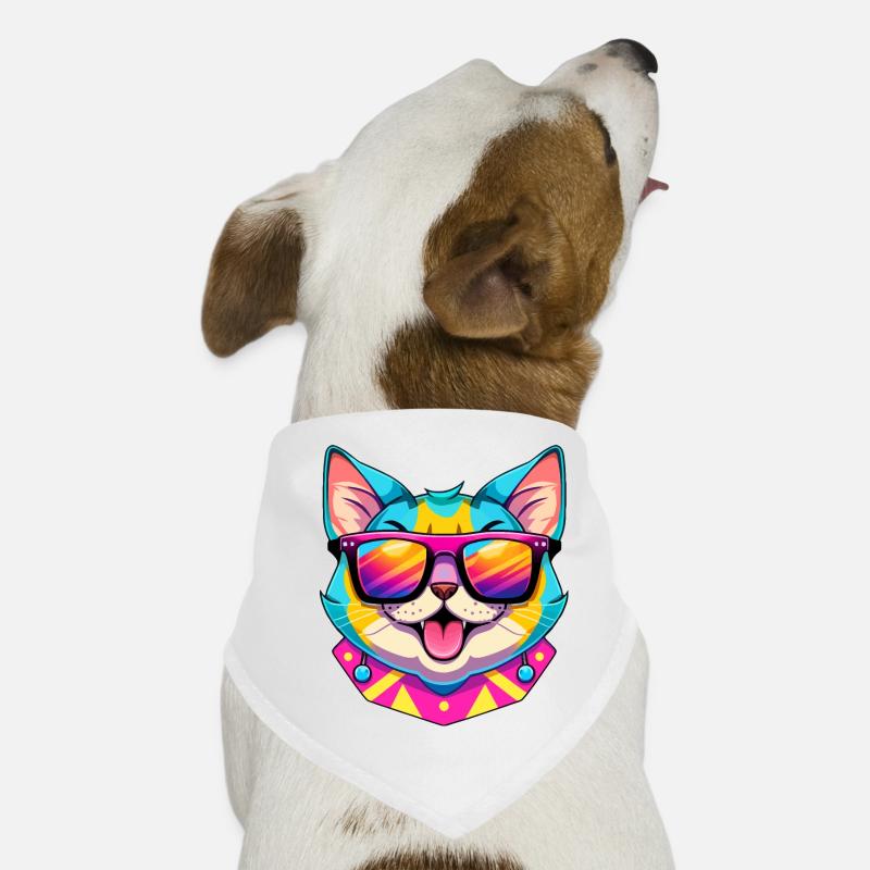 Cool synthwave cat with sunglasses Dog Bandana