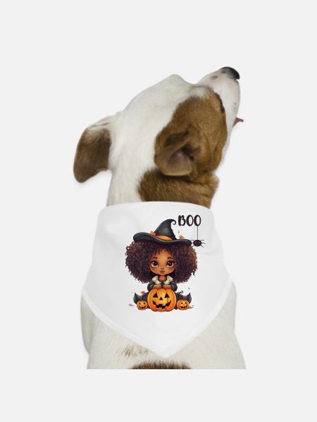 Halloween Witch with Pumpkins - Dog Bandana - white - Front