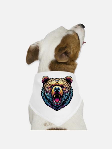 Angry Ferocious Bear - Dog Bandana - white