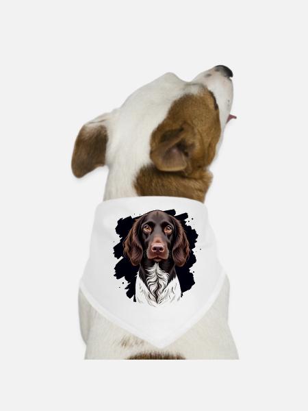 Little Münsterlander on a black background - Dog Bandana - white - Front