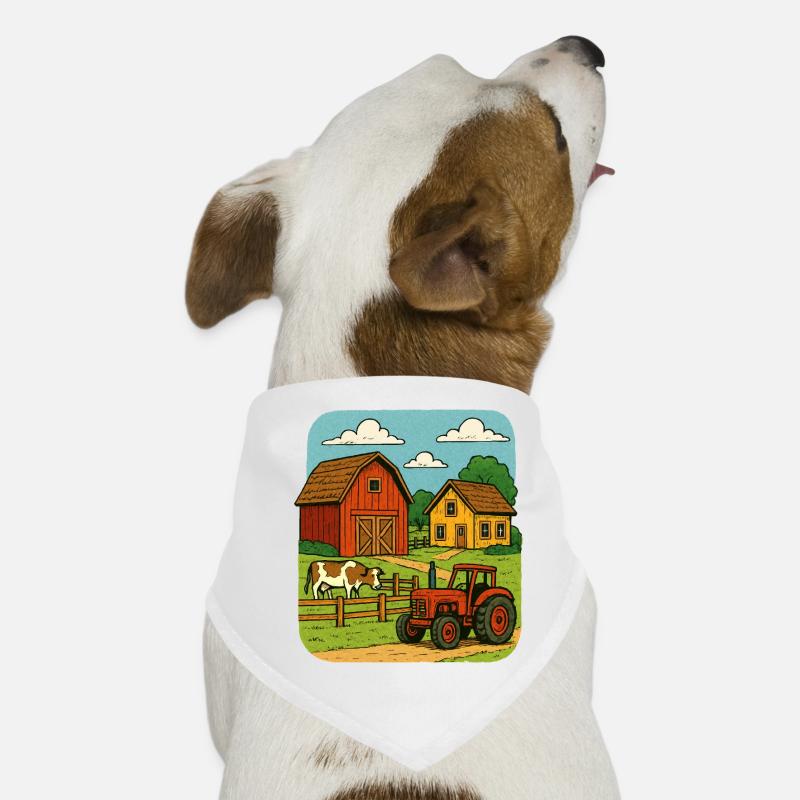 Rural farm with red tractor Dog Bandana