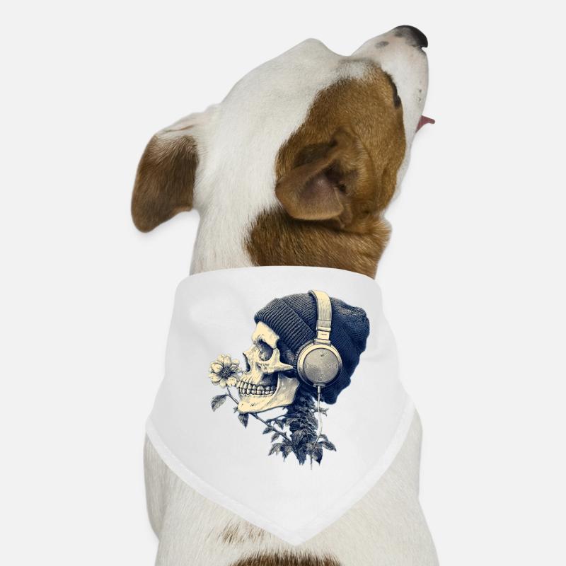 Schädel mit Kopfhörer und Blumen Hunde-Bandana