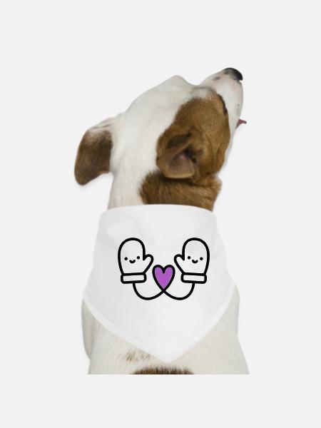 Cute Gloves with Heart | Winter Love - Dog Bandana - white - Front