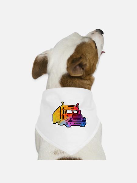 Bunter Lkw - Hunde-Bandana - Weiß - Vorne