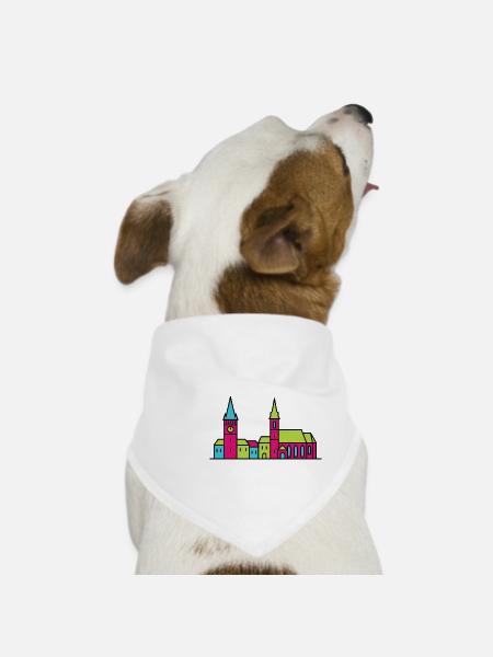 Wels City Skyline Lederer Turm Moderne Linienzeichnung - Hunde-Bandana - Weiß - Vorne