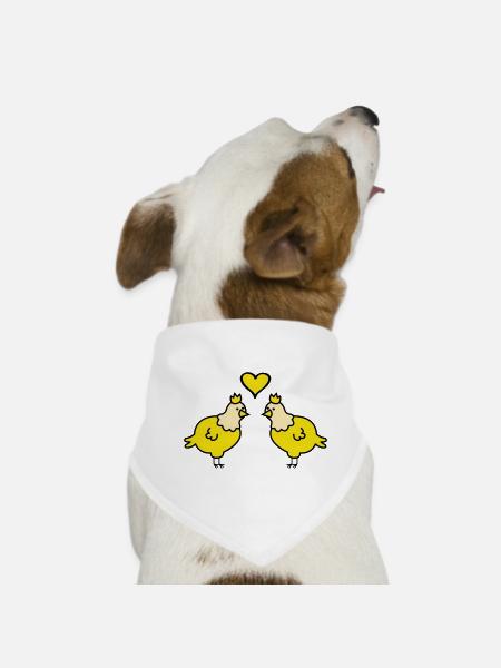 Twin Chickens Heart Pair - Dog Bandana - white - Front