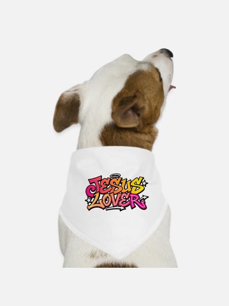 Jesus Lover Neon Graphic - Dog Bandana - white - Front