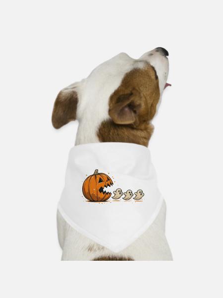 Lustiges Abenteuer Halloween Kürbis Essen Geister - Hunde-Bandana - Weiß - Vorne